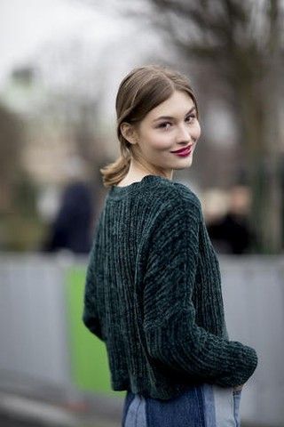 Clothing, Sweater, Street fashion, Outerwear, Shoulder, Neck, Beauty, Hairstyle, Lip, Fashion, 