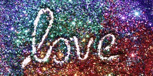 rainbow glitter love word text