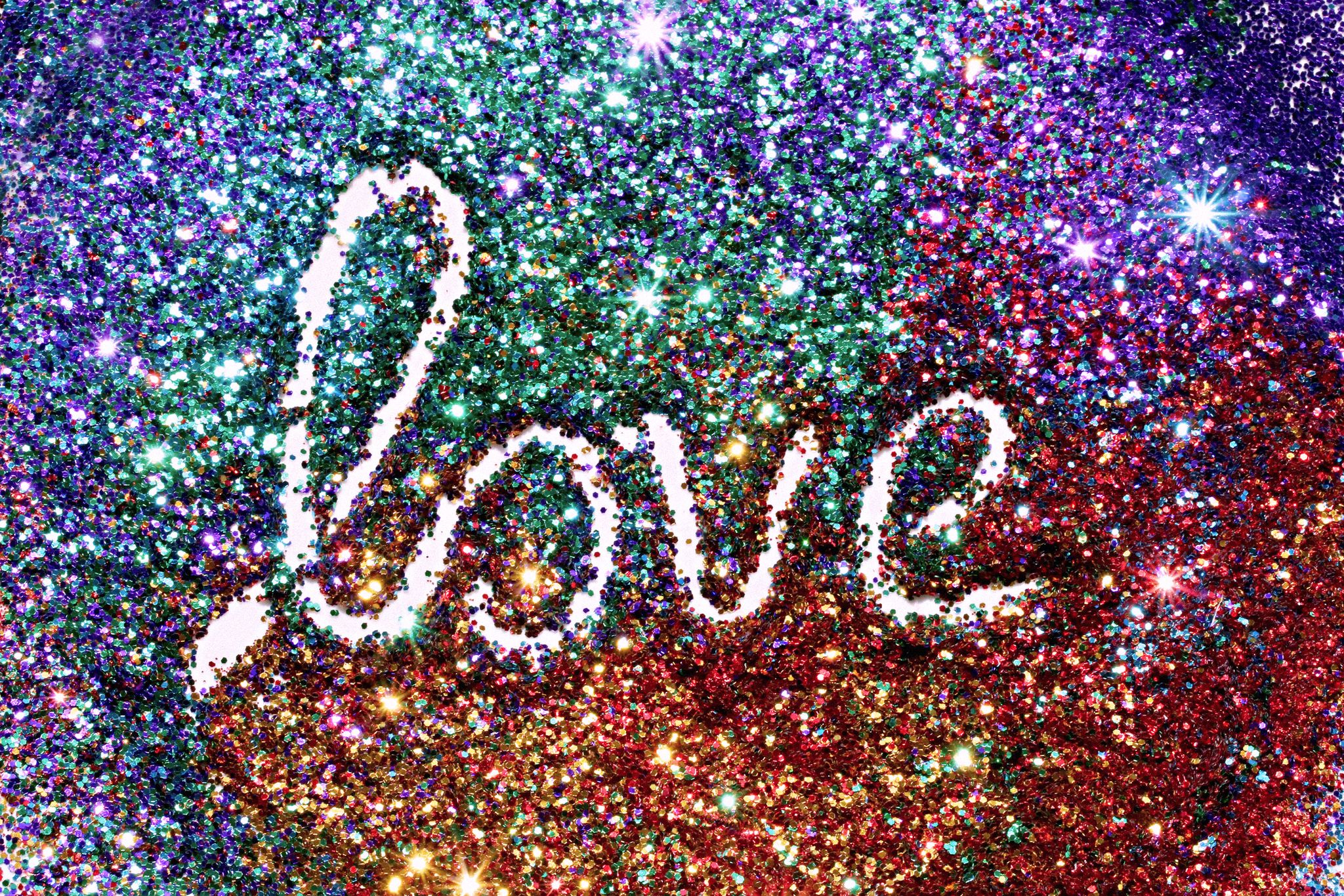 rainbow glitter love word text