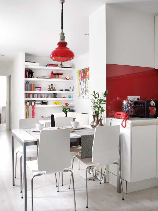 White, Room, Furniture, Dining room, Interior design, Red, Property, Table, Kitchen, Building, 