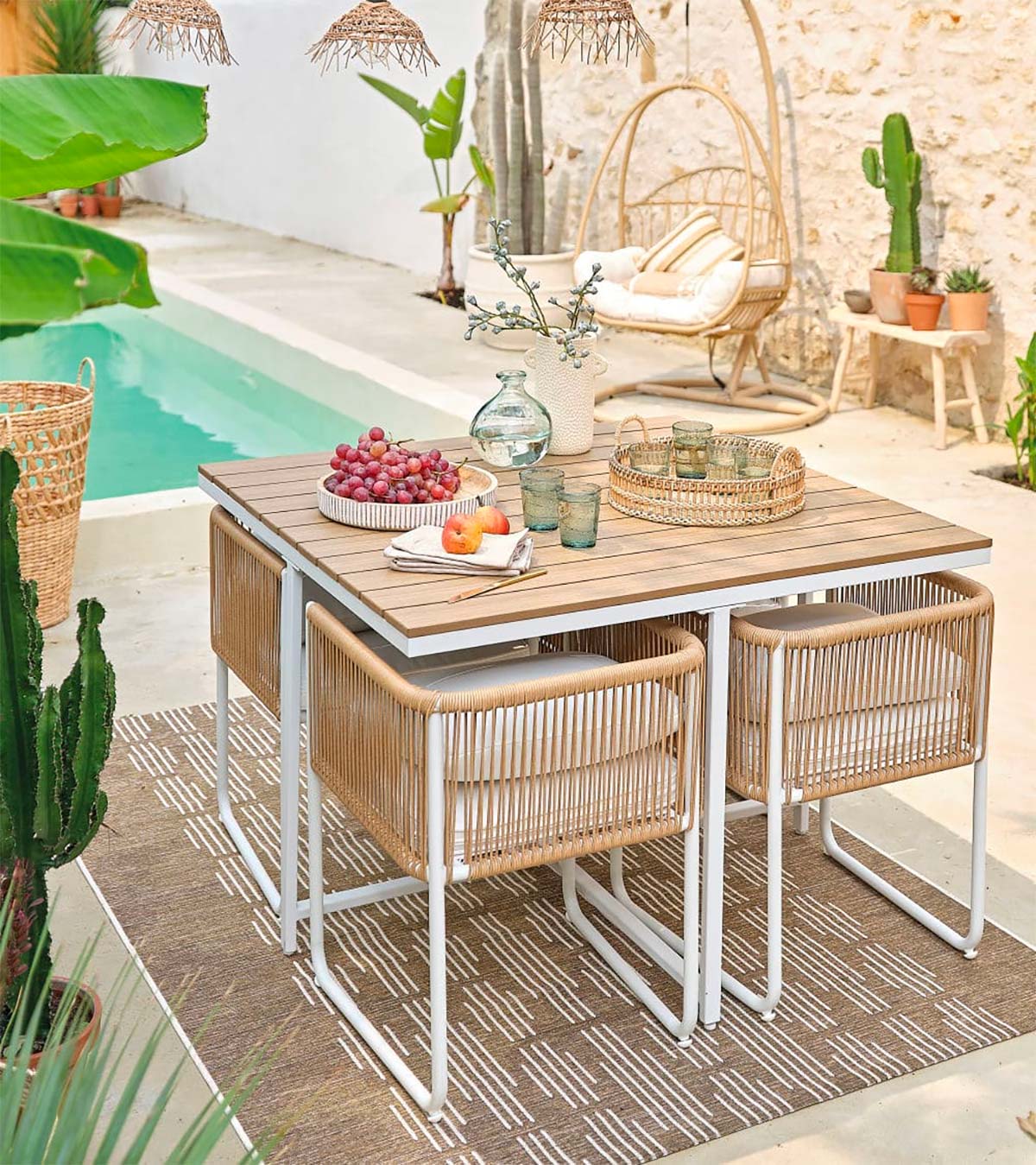 mesa de jardín de compuesto efecto teca para 4 personas swann