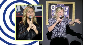 two women performing on stage in comedy settings