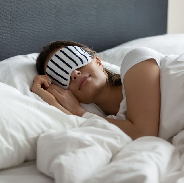 comfy sleeping mask helping young woman enjoy good healthy sleep