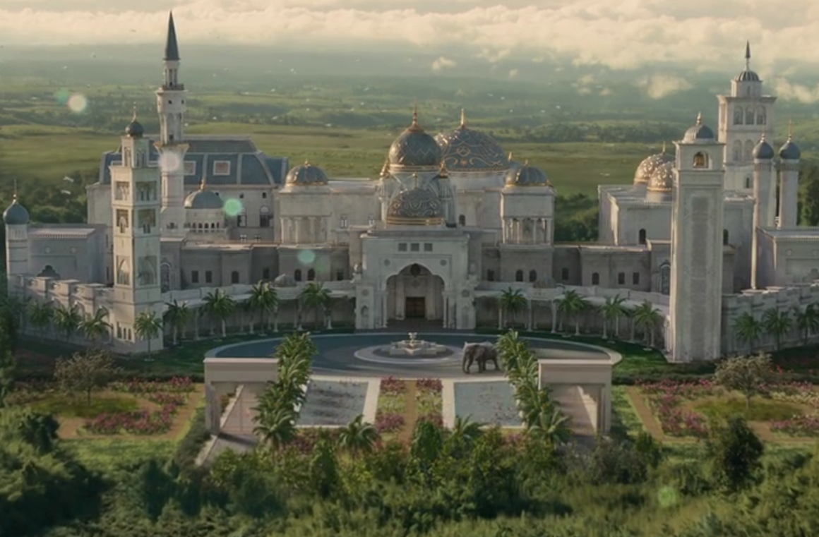the royal palace of zamunda in coming 2 america, created using cgi and rick ross's fayetteville, georgia mansion