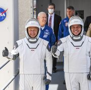 nasa commercial crew astronauts doug hurley and bob behnken blast off from historic launch complex 39a aboard the spacex falcon 9 rocket in the crew dragon capsule bound for the international space station