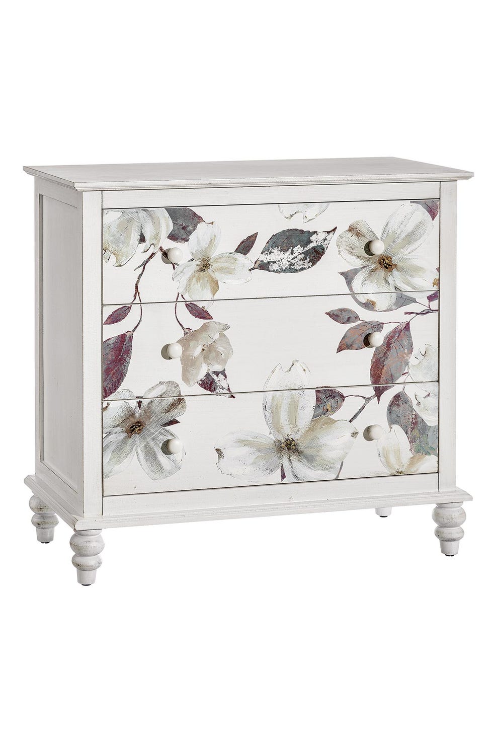 cómoda blanca de madera de abeto con flores pintadas a mano