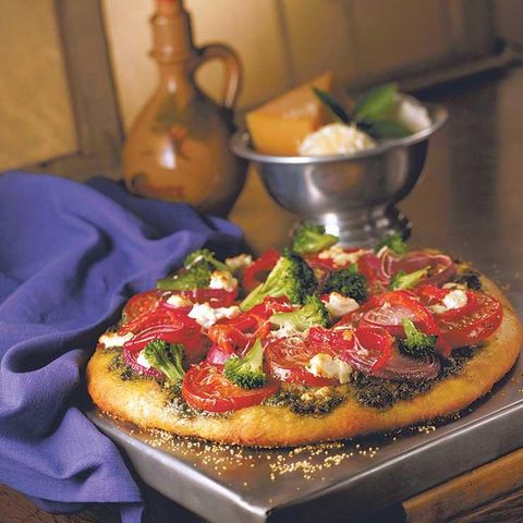 vegetable and goat cheese pizza