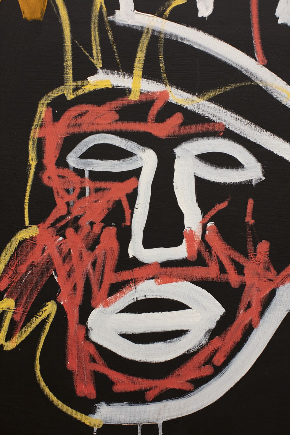 artwork jean michel basquiat, "untitled cowboy and indian", 1982 detail, acrylic and oil stick on canvas,  50 x 105 in 127 x 2667 cm artwork © the estate of jean michel basquiat, licensed by artestar, new york