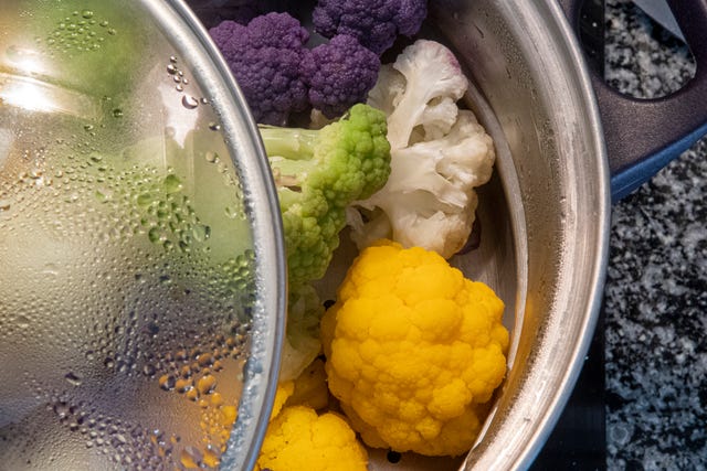 composition of multicolored cauliflower sprigs