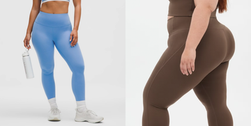 two models wearing compression leggings