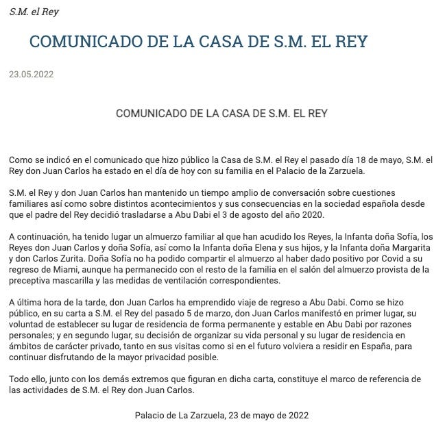 comunicado casa real