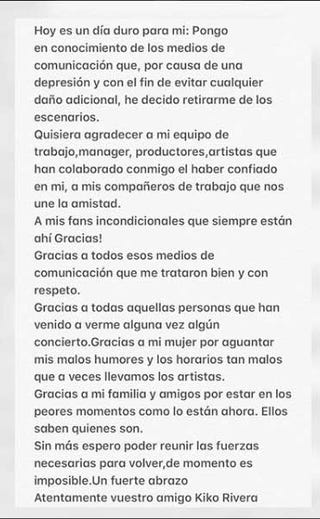 El comunicado de Kiko Rivera