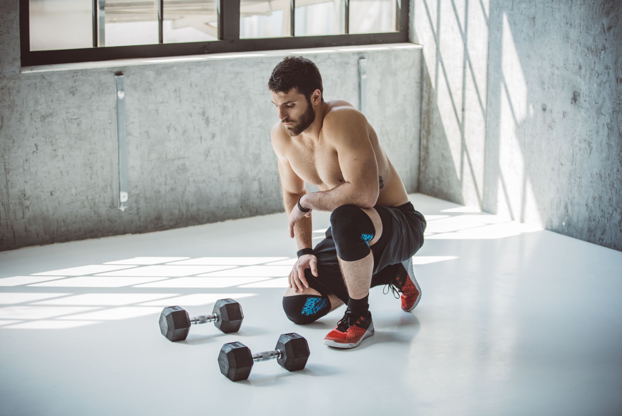 Chest workout on online floor