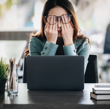 concept burnout syndrome business woman feels uncomfortable working which is caused by stress, accumulated from unsuccessful work and less resting body consult a specialist psychiatrist
