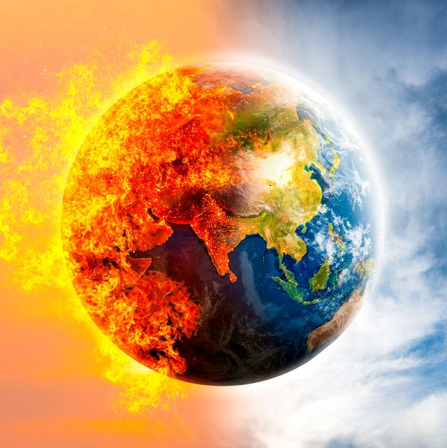 concept illustration global warming around the world is about to be burned by human hands 3d image