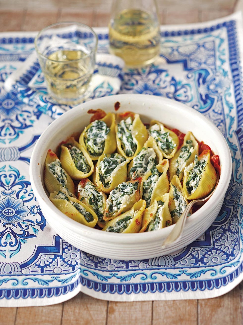 conchiglioni con ricotta y espinacas