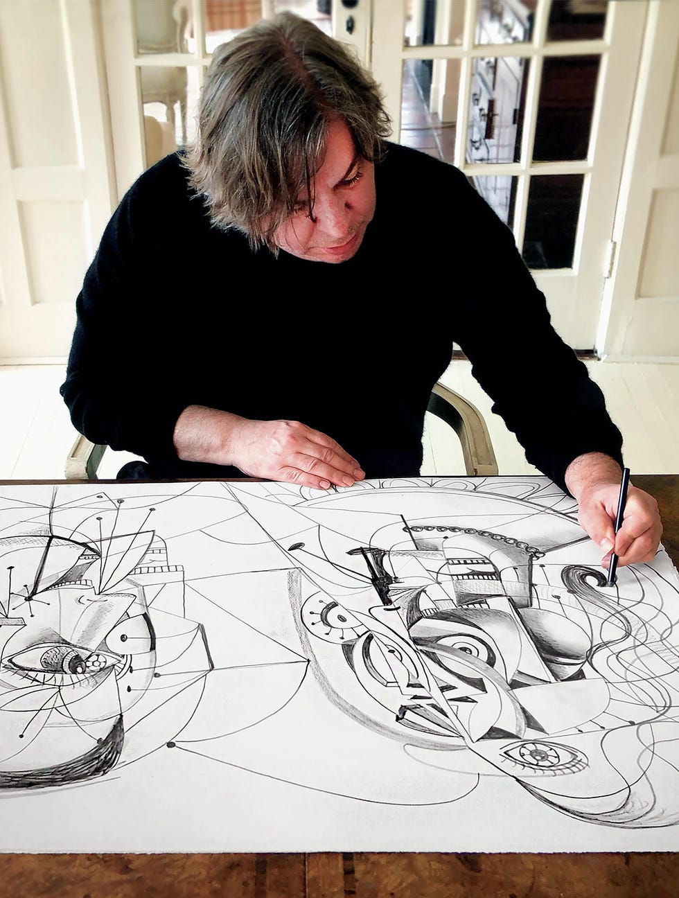 George Condo with his work 'Linear Contact', 2020