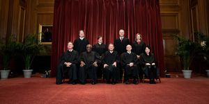 washington, dc   april 23 members of the supreme court pose for a group photo at the supreme court in washington, dc on april 23, 2021 seated from left associate justice samuel alito, associate justice clarence thomas, chief justice john roberts, associate justice stephen breyer and associate justice sonia sotomayor, standing from left associate justice brett kavanaugh, associate justice elena kagan, associate justice neil gorsuch and associate justice amy coney barrett photo by erin schaff poolgetty images