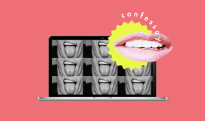 confessay logo with tongue sticking out on laptop screen