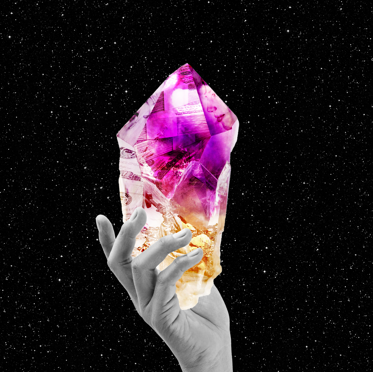 Mystical crystal of medium size, shining and translucent. fantasy