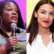 This is an image congresswoman elect cori bush, congresswoman alexandria ocasio cortez, and congresswoman rashida tlaib
