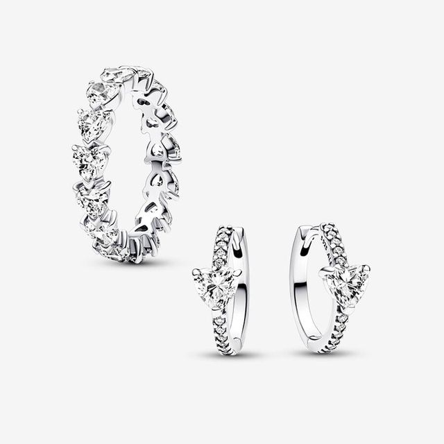 conjunto de anillo y pendientes de san valentin de pandora