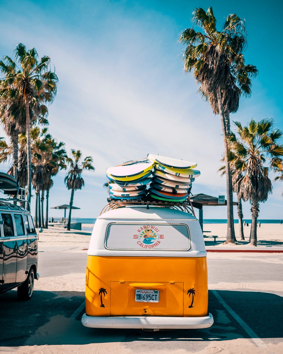 Motor vehicle, Yellow, Mode of transport, Transport, Vehicle, Tree, Car, Vacation, Sky, Turquoise, 