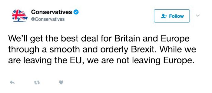 Conservative manifesto on Brexit in 140 characters
