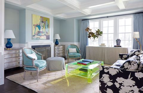 living room with lucite green table