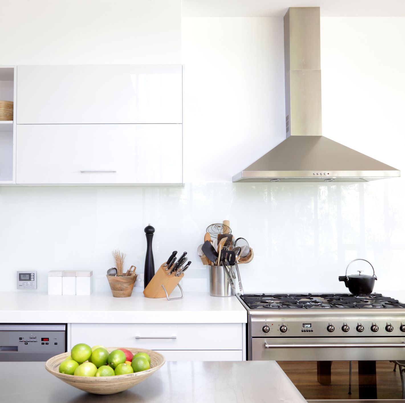 contemporary white and stainless steel new kitchen