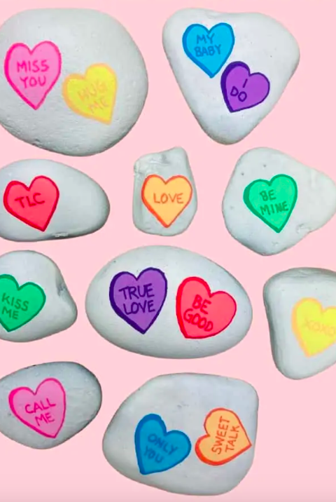 conversation heart painted rocks