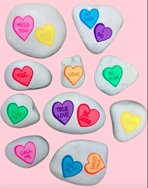 conversation heart painted rocks
