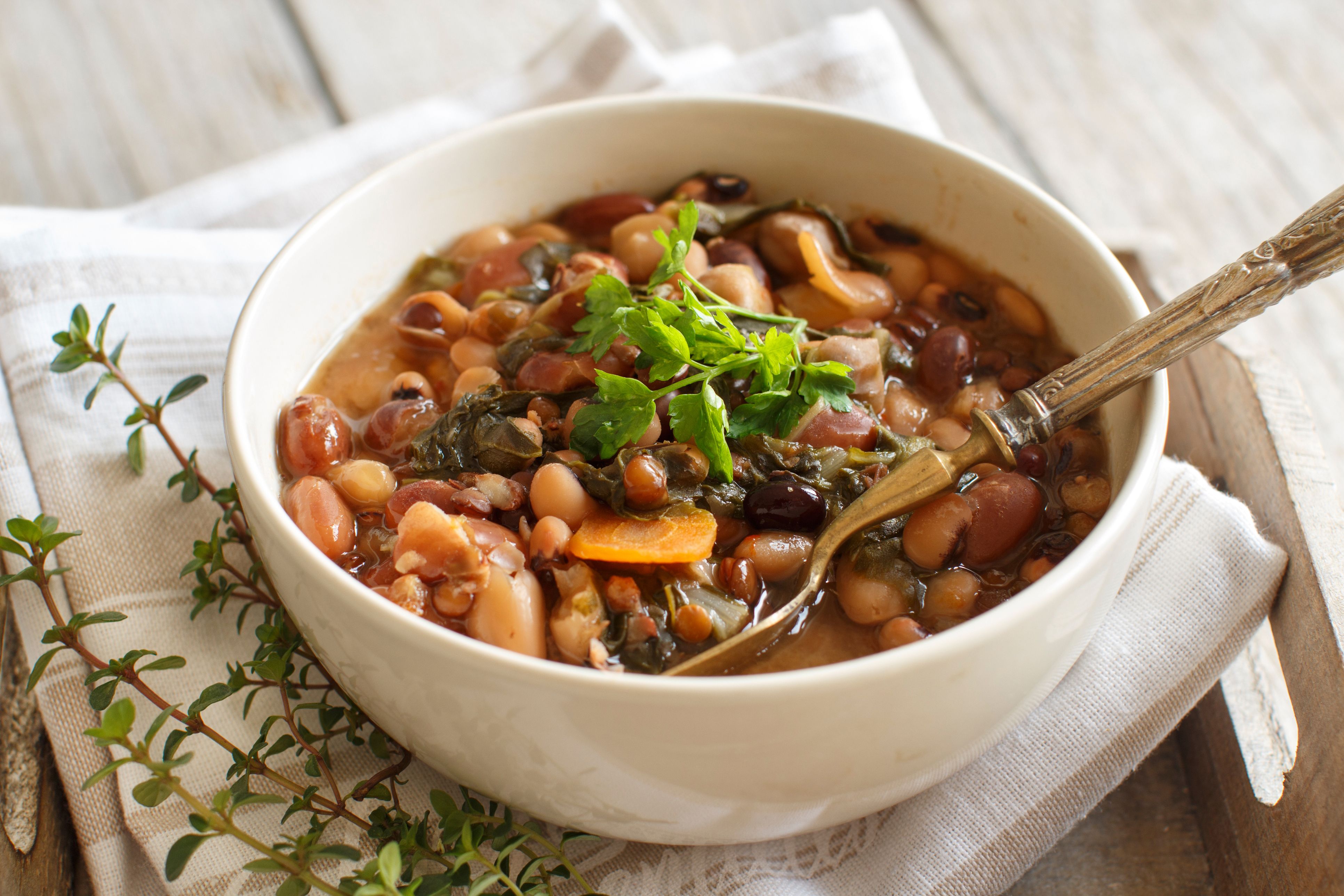 Cooked legumes and vegetables in a bowl