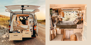 two photos of vans, including the exterior and the interior