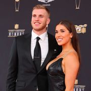miami, fl   february 01  los angeles rams wide receiver cooper kupp and his wife anna croskrey pose prior to the nfl honors on february 1, 2020 at the adrienne arsht center in miami, fl   photo by rich graessleppiicon sportswire via getty images