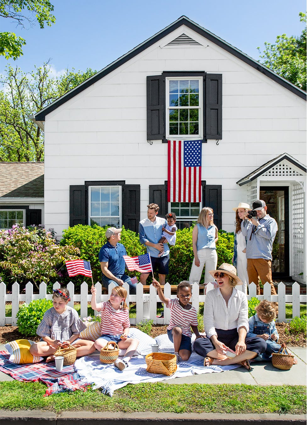 labor day family celebration in front of a house