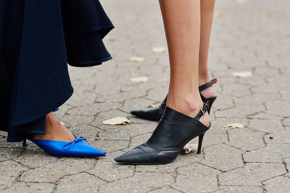 Footwear, Street fashion, High heels, Blue, Shoe, Black, Leg, Human leg, Cobalt blue, Ankle, 