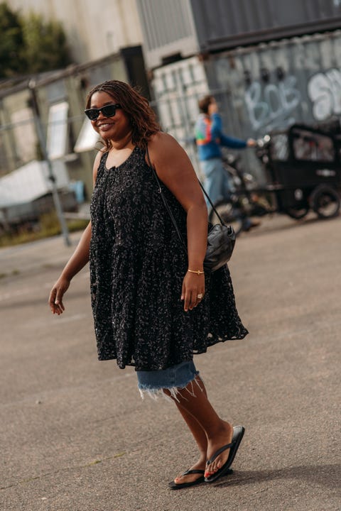 Casual outfit on a person walking in an outdoor setting