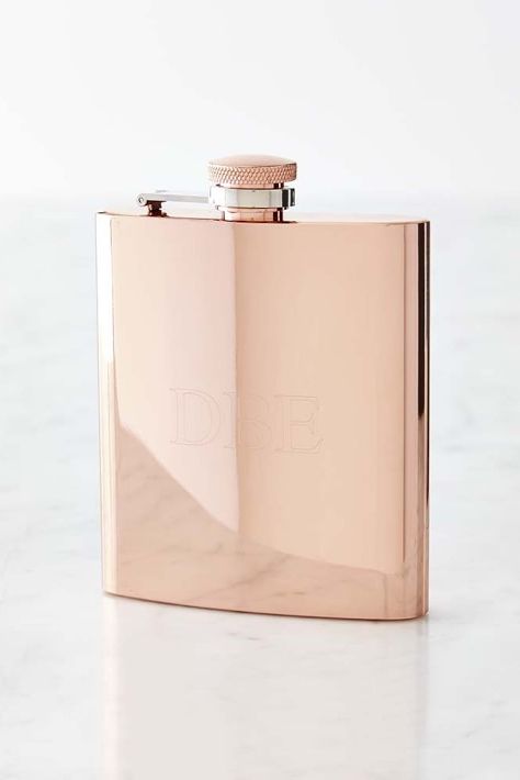 Perfume, Flask, Material property, Peach, Beige, Copper, Cylinder, Metal, Rectangle, Glass bottle, 