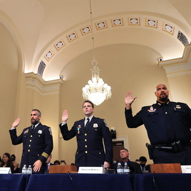 l r us capitol police officer sgt aquilino gonell, dc metropolitan police department officer michael fanone, dc metropolitan police department officer daniel hodges and us capitol police officer harry dunn are sworn in before testifying, before members of the select committee as they investigate the january 6, 2021 attack on the us capitol, during their first hearing in the cannon house office building on capitol hill in washington, dc, on july 27, 2021   the committee will hear testimony from members of the us capitol police and the metropolitan police department who tried to protect the capitol against insurrectionists on january 6, 2021 photo by chip somodevilla  pool  afp photo by chip somodevillapoolafp via getty images