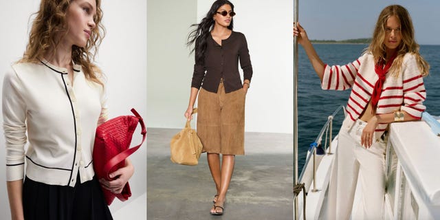fashionfocused image showcasing various womens cardigans and outfits