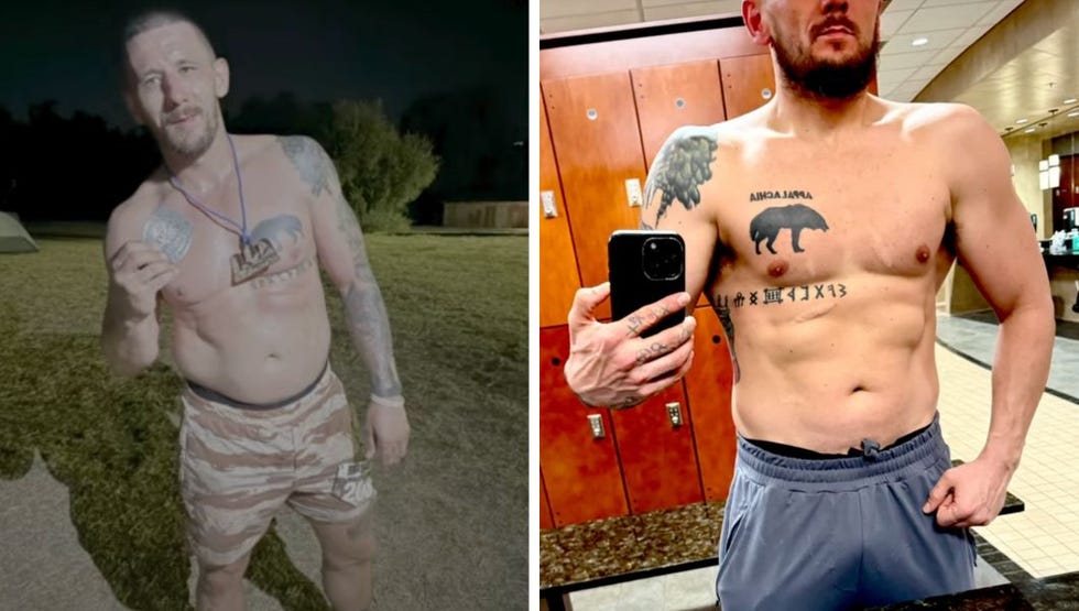 two men showing their tattoos and athletic build