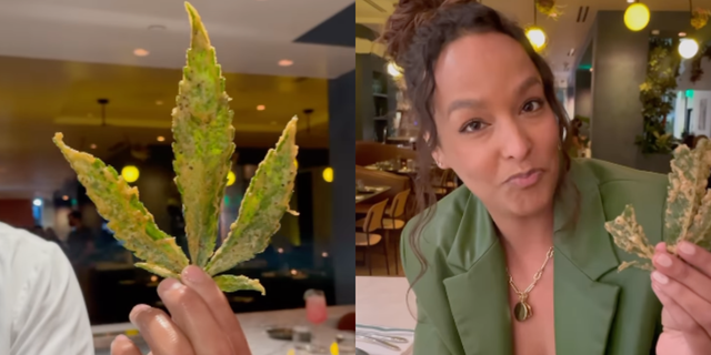 jackie with fried hemp leaf