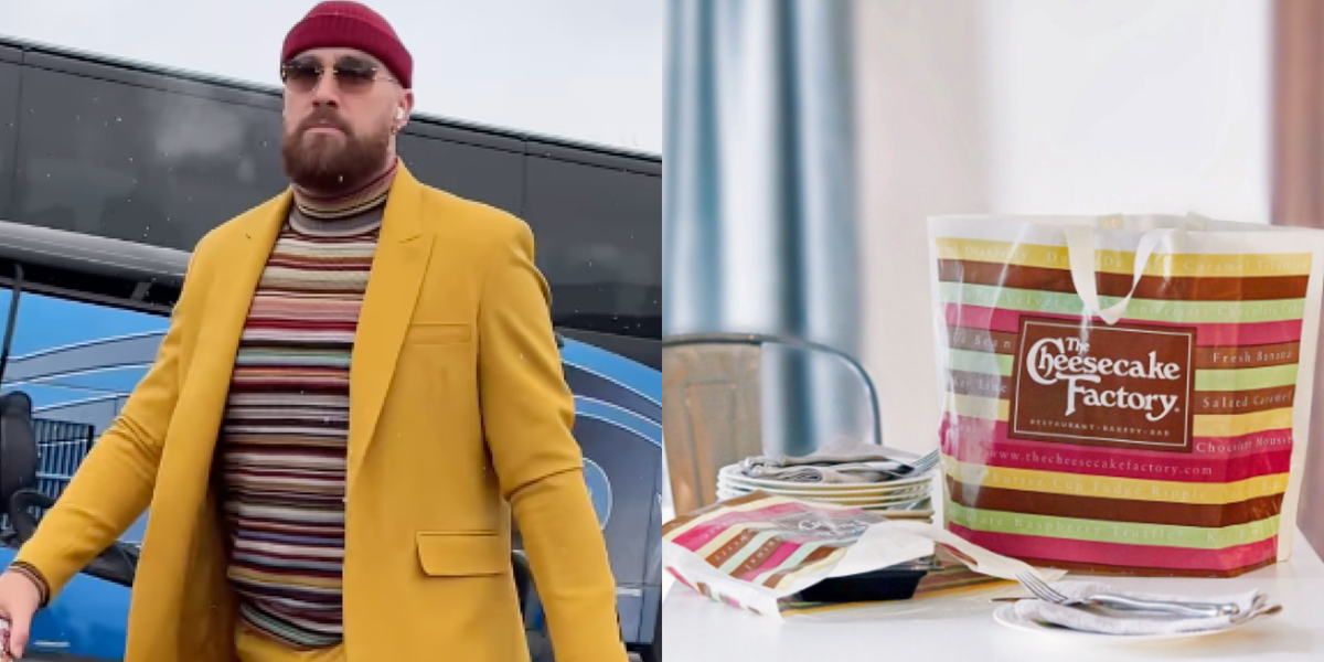 Travis Kelce Accidentally Dressed Himself Like A Cheesecake Factory Bag - Delish