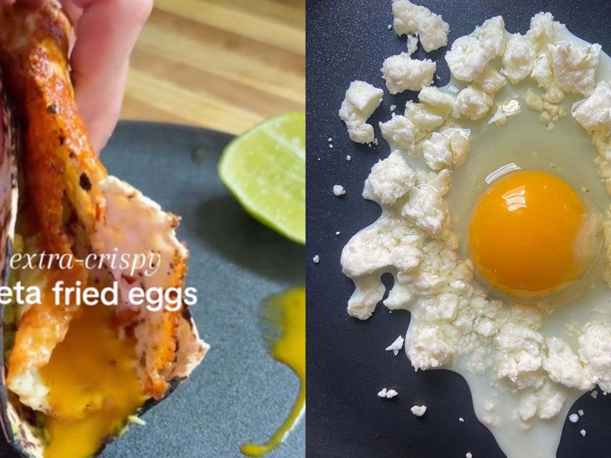 Eggs fried in feta and chilli crisp oil (viral recipe)