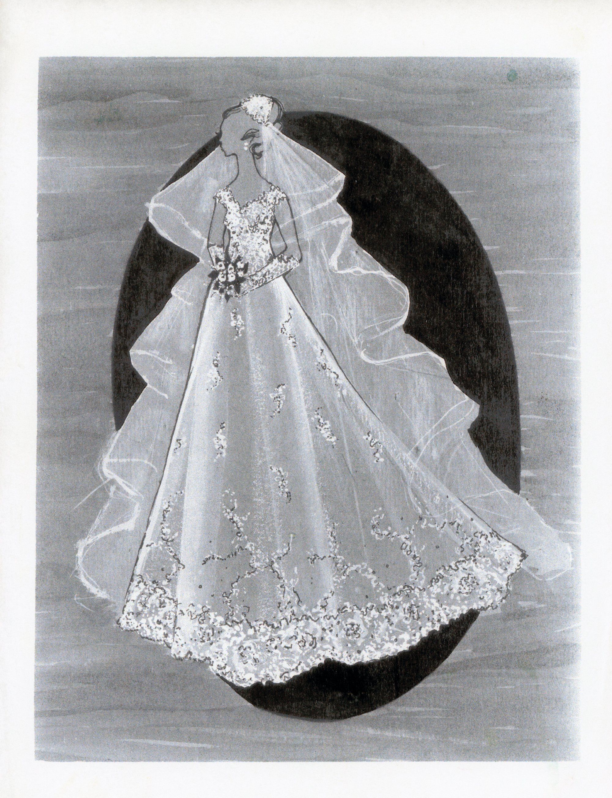 Premium Photo  A sketch of a wedding dress with a white background