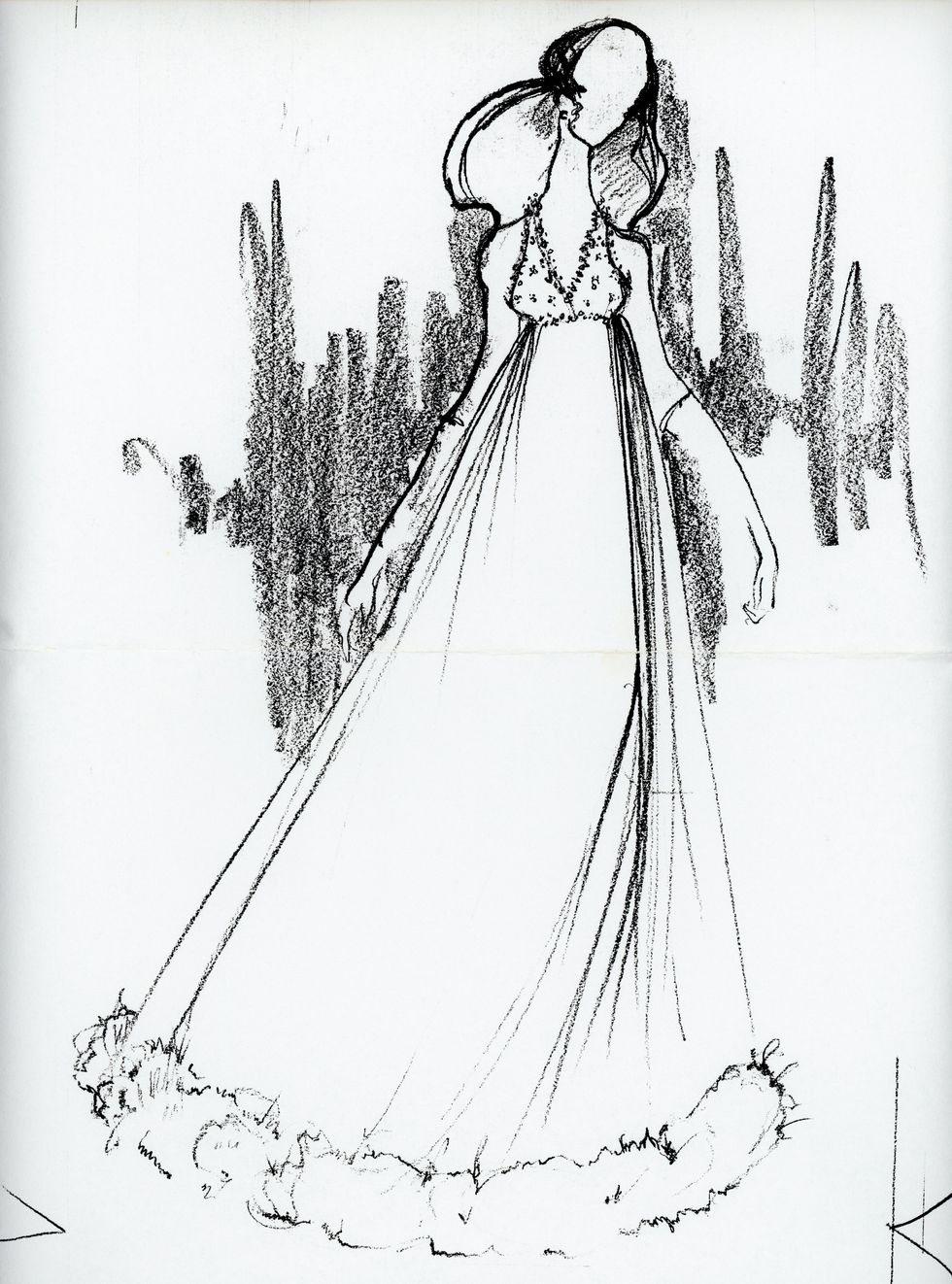 tricia nixon wedding dress sketch