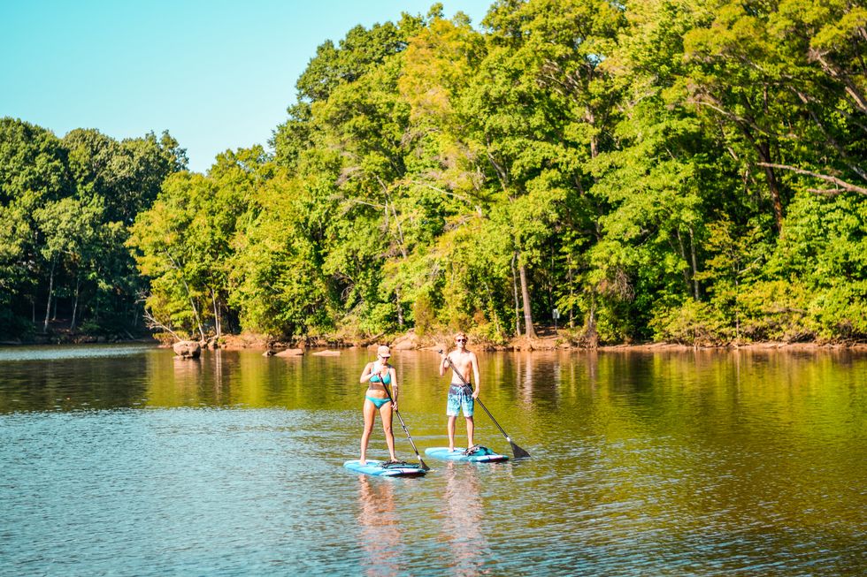 two people kayaking on lake norman