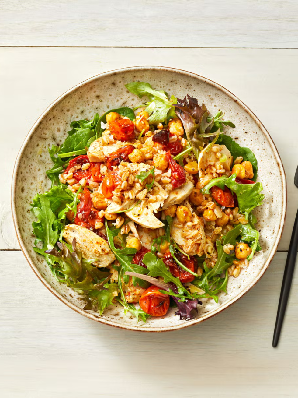 roasted turkey tomato and chicken bowl with faro