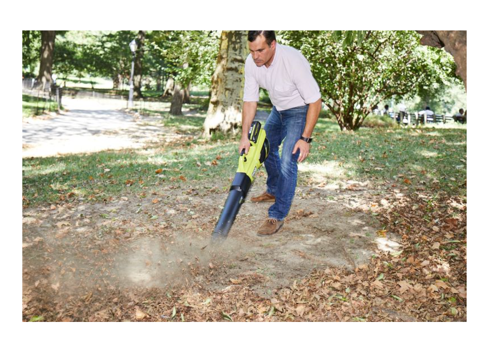 an expert from good housekeeping evaluates how well a cordless lead blower is at sweeping and loosening leaves